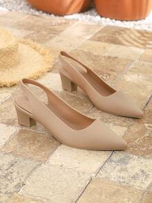 Women's Solid Color Minimalist Elegant Pointed Toe High Heel Shoes, Platform High Heels, Formal Appearance Suitable For Spring/Summer Outdoor Wear, Comfortable Slip-On Pumps - Khaki - View 10