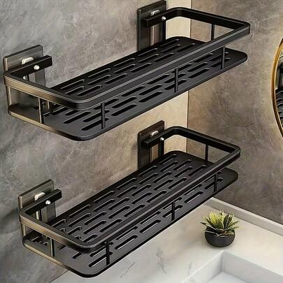 2-Piece Wall-Mounted Shower Caddy - Large Capacity Shower Storage Rack, Drill-Free Installation Bathroom Decor.Suitable For Bathroom Vanities And Kitchen Storage, Space-Saving & Easy To Install Bathroom Organizer. Double-Layer Organizer For Toiletries, Cosmetics And Miscellaneous Items Bathroom Essentials.