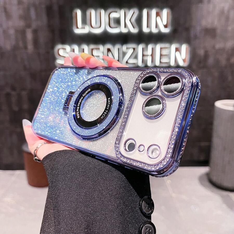 Funda de teléfono con brillo de rhinestone y soporte magnético para iPhone - Protección de Body completo, a prueba de golpes, resistente a los arañazos y diseño elegante - Compatible con iPhone 17 16E 15 14 13 12 11 X XS Max XR Pro Plus Galaxy Honor OPPO