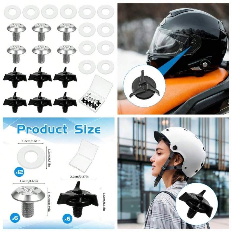 12 PCS Motorcycle Helmet Visor Screws, Helmet Visor Screws With 12PCS Rubber Washers Helmets Visors Set Helmets Fixing Screw Motorcycle Helmet - Accessories Motocross, Black - initial - View 1