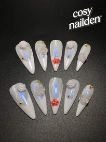 كل مجموعة تتكون من 10 قطع من ألواح الأظافر الأكريليكية اليدوية لأحذية الكعب العالي Y2K، مصممة بأسلوب فرنسي مع الراين ستونز والخطوط والزخارف البتلية، متوفرة بألوان متعددة ولحن الجسم. 3 أحجام للملاءمة، مناسبة للحفلات والرقص والارتداء اليومي، تأتي مع طقم أظافر، مما يجعلها هدية مثالية للأظافر الضاغطة للسيدات والفتيات.