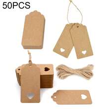 50pcs Kraft Paper Gift Tags With Hemp Rope, Blank Kraft Paper Hangtags,Simple Hollow Out Heart Design Paper Gift Tag,Brown Labels,For Wedding,Birthday,Party, Holiday,Valentine's, Thanksgiving,Arts And Crafts Packaging, DIY Gift Decoration Labels And Hanging Decorations - Khaki - View 12