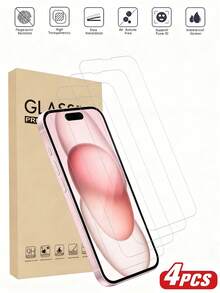 4 件/包钢化玻璃屏幕保护膜，高清透明，防水，防刮，兼容 Iphone7/8/X/XS/11/12/13/14/15 Pro Max/16 Pro Max/16 Plus/17/17 Pro/17 Pro Max/17 Air