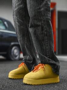 Milikuyou Men's Green Bread Shoes, Autumn/Winter Hong Kong Style Shoes, Skateboard Shoes, Sneakers, Ugly Cute Shoes, Walking Shoes, Platform Shoes, Solid Color Bestseller Shoes, Lace-Up Shoes, Size 39-46 - Khaki - View 8