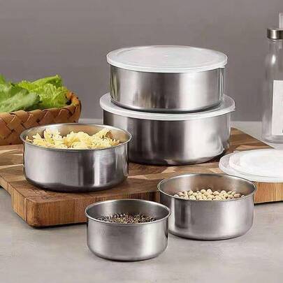 5 Piece Set Food Storage Containers Box Kitchen Organization Containers With Lid Can Be Heated By Induction Cooker Food Container Stainless Steel Storage Bins A129 Set Of 5