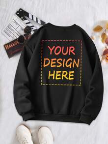 Customized Women's Crew Neck Sweatshirts, Add Your Photo/Design, Customized Fleece Sweatshirts, Original Customization, Customized Christmas Sweatshirts, Customized Christmas-Themed Sweatshirts, Personalized And Unique Sweatshirts, Customized Autumn/Winter Sweatshirts, Custom-Designed Personalized Printed Pullovers. - Black - View 3