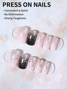 Juego de 24 pegatinas de uñas francesas cuadradas medianas de colores brillantes, que contienen brillo, uñas postizas acrílicas de cobertura total, incluye 1 pieza de gel de gelatina y 1 pieza de lima de uñas, adecuado para mujeres y estudiantes para uso diario, trabajo y eventos. - Multicolor 8 - Ver 7