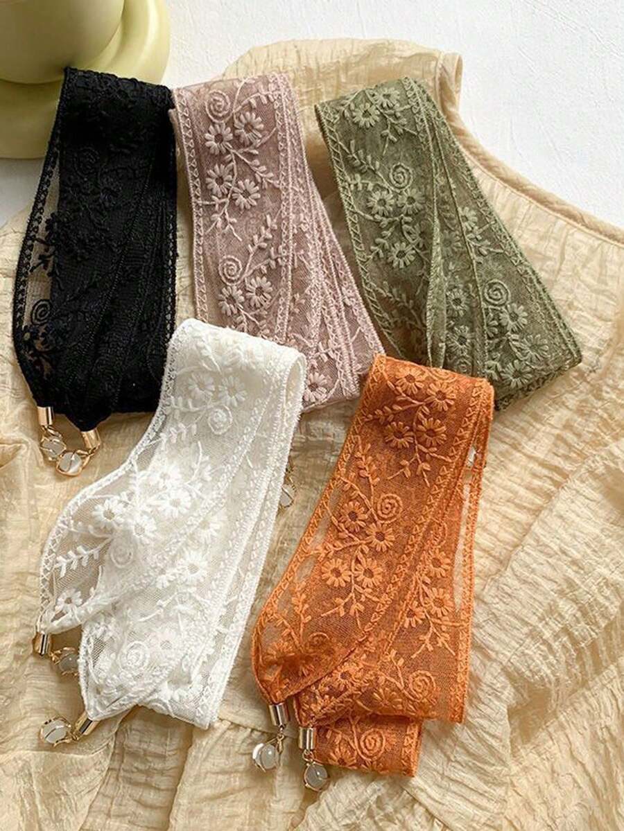 1pc Elegant Lace Ribbon Hair Band, Ethereal Floral Hollow Out Hair Accessory - Multicolor - View 1