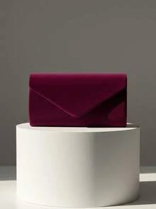 Purple Women's Evening Clutch Bag, Envelope Design, Party/Wedding Handbag With Detachable Chain Strap, Velvet Fashion Wallet
