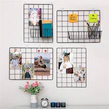 Wall Mounted Grid Rack, For Wire Wall Grid Panel, DIY Photo Storage & Display, Suitable For Room Storage, Photo Wall Display, Living Room & Office Decor [Comes With 2 Random Color Wall Hooks/Clips]