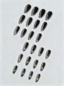 VV MEI JIA ER 24片/套 Y2K 风格美甲贴纸，朋克魔幻黑色美甲贴纸，金属铬合金按压式美甲贴纸，杏仁形金色美甲贴纸，哥特式铬合金人造指甲，包含1瓶果冻胶和1把指甲锉，适合锐舞派对美甲配件 - 黑色 - 查看 6