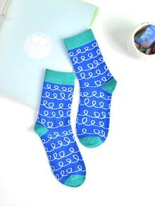 1 paire de chaussettes mi-mollet tricotées au motif asymétrique, polyvalentes pour hommes et femmes, pour un usage décontracté au quotidien, à la maison, en extérieur ou en soirée, toutes saisons