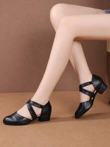 Latin Dance Shoes, Solid Color, Sports Microfiber Leather, Criss-Cross Strap, Indoor Fur Sole, Suitable For Party All Seasons
