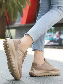 Women's Casual Sports Shoes, Low-Top Fashion Letter Print Anti-Slip Breathable Lace-Up Running Shoes, Outdoor Sneakers, All Season