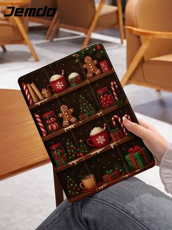 1 件装复古圣诞元素书架图案平板电脑保护套，兼容 iPad 10.2 英寸、iPad Pro 2021/2020、iPad (A16) 11 英寸、第 11 代 2025 年款/第 10 代、Galaxy Tab A8 10.5 英寸 2022 年款、Matepad 10.4 英寸/平板电脑，防摔，带笔槽，支持睡眠/唤醒功能，是送给家人和朋友的最佳圣诞礼物