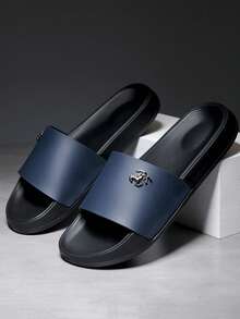 Men's Athletic Slides, Thick EVA Sole, Lightweight Casual Home & Outdoor Wear Slides, Summer Slippers For Outdoor, Beach & Casual - Blue - View 2