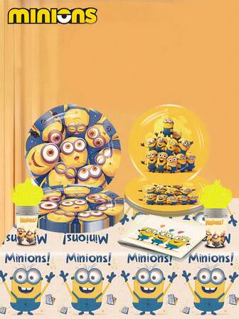  Minions Theme Party Supplies - Paper Plates, Cups, Napkins, Tablecloth, Tableware For Birthday, Family Gathering, Christmas Decoration