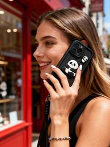 A 3D Panda Phone Case With A Lanyard, Featuring A Black Cartoon Panda Design. This Protective Phone Case Is Compatible With IPhone 17 Pro Max/17 Pro/17/16 Pro Max/16 Pro/16/15/14/13/12/11/Pro/Pro Max/X/XR/XS/XS Max/7/8/Plus Series And Is Also Compatible With Samsung Phone Cases. - Multicolor - View 2