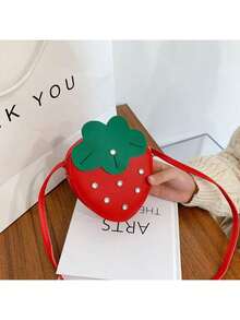 草莓斜挎包，可爱水果造型单肩包，女士款，带拉链和银色铆钉，小巧时尚钱包，适合女孩，独特可爱配饰，适合日常使用、派对、春夏装扮，红色新奇手提包 - 彩色 - 查看 4