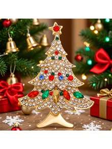 Chic Christmas Brooch Pins For Women - Versatile Rhinestone Vintage Colorful Design (Christmas Tree, Shoe, Reindeer, Wreath, Snowflake) | Ideal For Weddings & Parties