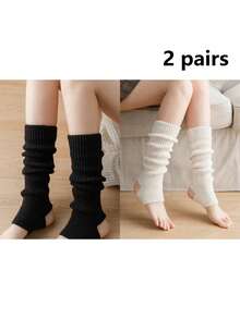1 双女士黑白灰三色马镫式腿套，芭蕾/拉丁风格，百搭修身针织腿套，适合春、秋、冬三季穿着，是感恩节和圣诞节的完美礼物。 - 白色 - 查看 12