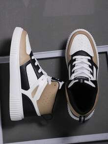 High Top 2025 New Men's Sports Shoes Men's Fashion Handsome Casual Shoes Lace Up Men's Shoes Skateboarding Shoes Men's Sneakers Personalized Street Men's Shoes - Khaki - View 4