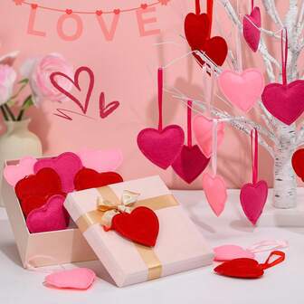 12ชิ้นเครื่องประดับรูปหัวใจทำจากผ้าสักหลาดวันวาเลนไทน์ - ของตกแต่งแขวนวันวาเลนไทน์สีชมพู กุหลาบแดง สำหรับตกแต่งงานแต่งงาน วันครบรอบ และอุปกรณ์จัดงานปาร์ตี้