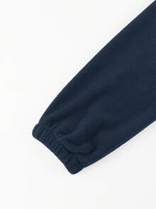 男士休闲立领全拉链极简主义抓绒外套 - 藏蓝色 - 查看 5