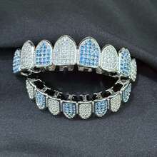 1 Set Fashionable 6-Tooth/8-Tooth Copper Micro-Inlaid Zirconia Metal Hip-Hop Teeth Jewelry, Shiny Stage Props, Nightclub Accessories Unisex