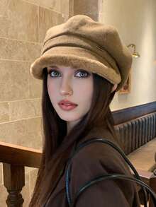 1 pezzo Berretto da donna in tinta unita, nuovo per autunno/inverno, con bordo in pile, cappellino casual versatile alla moda, adatto per uso quotidiano