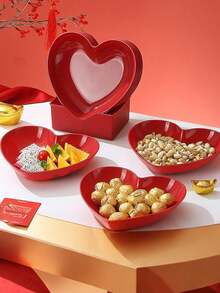 6pcs Heart-Shaped Plates, Valentine's Day Heart-Shaped Bowls, Heart-Shaped Wheat Straw Small Snack, Dessert, Salad Plates, Dinner Appetizer, Sauce, Dip Plates, Suitable For Valentine's Day, Birthday, Bridal Shower Gifts (Red) - Burgundy - View 2