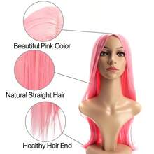 GSYY Long Straig Wig Nthetic Long Wigs For Wen Colay Wig For Fashion Wen 28inch Pink - 粉色 - 查看 4