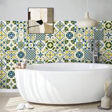 12pcs Bohemian Floral Ceramic Tile Stickers, Self-Adhesive PVC Stickers For Kitchen Backsplash, Bathroom And Stair Walls - Easy To Apply And Remove, 10/15/20cm*12pcs - Multicolor - View 10
