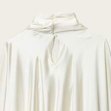 2025 New Arrival Hot Selling Women's Solid Satin High Neck Dress, Long Sleeve Waist Design, Elegant High-End, Versatile Party & Work Wear Mini Dress - Apricot - View 9