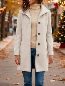 Grey Woolen Coat With A Collar Design That Exudes High-End Warmth And Versatility, Suitable For Both Work And Leisure Scenes In Autumn And Winter, Creating An Elegant And Versatile Must-Have Jacket - 杏色 - 查看 6