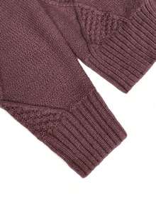 1 pieza Cárdigan de punto de cable acanalado con cuello en V, manga larga y botones delanteros para mujer de talla grande, chaqueta casual y versátil, adecuada para otoño e invierno - Rosa Oxidada - Ver 5