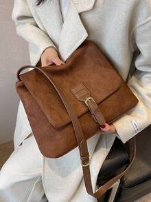 Women's Daily Commute Fashion Large Capacity Solid Color Crossbody Bag - Brown - View 3