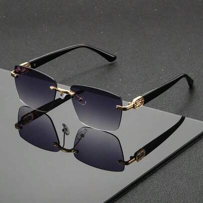 1 Pair Frameless Fashion Retro Unisex Decorative Glasses, Stylish Accessory