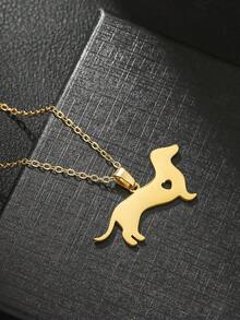 1pc Cute Animal Dog With Hollow Heart Stainless Steel Pendant Necklace, Suitable For Family, Friends, Daily Wear