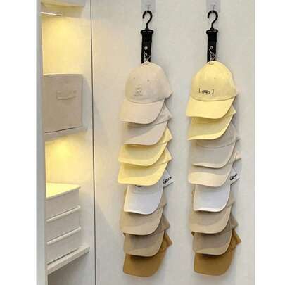 半个棒球帽架，男女通用，带挂钩和夹子，适用于衣柜和橱柜门，可挂在门上或墙上作为帽子收纳架，适合棒球帽爱好者存放和展示帽子。卧室、收纳、家居收纳、白色T恤女装、黑色裤子女装、女士冬装、连衣裙。