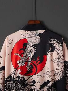 Áo khoác kimono dáng rộng tay 3/4 phong cách Trung Hoa cổ điển, họa tiết đường phố mùa hè, áo khoác chống nắng đi biển - màu đen - Xem 5