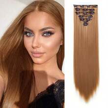 22英寸直发合成假发，7片装直发接发套装，带隐形夹，可延长头发长度 - 彩色 - 查看 54