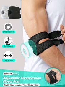 1pc - Adjustable Compression Elbow Pad, Comfortable Elbow Brace, Double Strap Wrapped Fixed Elbow Wrap, Elastic And Comfortable Breathable Arm Brace, Suitable For Basketball, Weightlifting, Tennis, Badminton, Golf, Fitness Training, Men & Women, Gray, Black - Multicolor - View 3