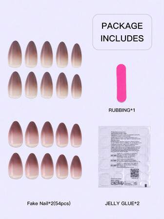 2pcs/Set (54pcs) Almond-Shaped Long And Short Nail Tips, Gradual Brown Color, Wearable Nail Art Full Coverage, Includes 2pcs Mini Nail Files - Christmas Stocking Stuffers