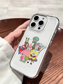 SPONGEBOB 1个透明太空卡通海绵宝宝家族字母标语穿孔防摔手机壳保护套，兼容三星/苹果17/16/15/14/13/12/11Pro Max/12Pro/14Plus等。 - 彩色 - 查看 1