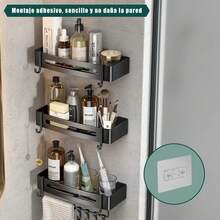 Estante para Baño Sin Taladro Esquinero Regadera Antióxido Repisas Organizador de Ducha Porta Shampoo Accesorios para Regadera de Baño 2 Unidades - tiras adhesiva cuadrado gris 2 - Ver 4