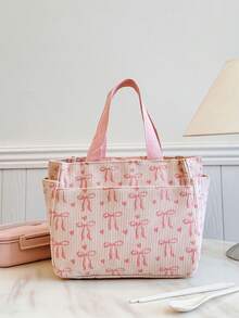 Elegant Mother Bag With Bow Decor, Large Capacity Tote Bag, Minimalist & Versatile, Suitable For Outings, Students And Office Workers, Can Be Used As Lunch Box Insulator - Pink - View 7