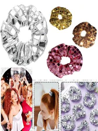 Vintage paljettdanshuvudbonad, silverspegelblank lyxig stor scrunchie, högelastiskt hårband lämplig för olika behov, hårdekoration med knut för scenframträdande, lämplig för dans med hästsvans och hårband för hårband