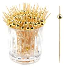 10/50/100/200支装金色蛋糕水果签 - 优雅甜点、派对装饰、生日婚礼装饰，经久耐用，适用于蛋糕、花卉、婚礼装饰，时尚牙签，坚固设计，甜点爱好者的必备品 - 金色 - 查看 2