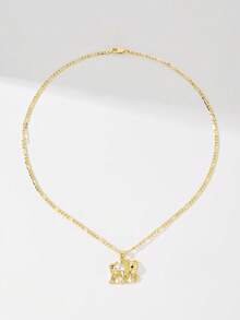 1pc Elegant & Cute Copper Inlaid Zirconia Lucky Elephant Pendant Necklace, Suitable For Gifting To Family/Friends, Multipurpose, Luxury, Party, Banquet, Holiday, Gift - Yellow Gold - View 3